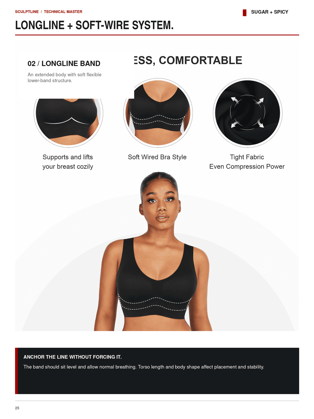 SculptLine Seamless V-Neck Mid-Support Longline Bra