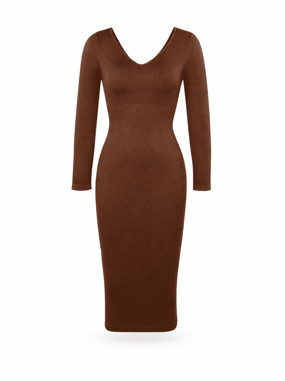 SculptAura V-Neck Long-Sleeve Shapewear Midi Dress