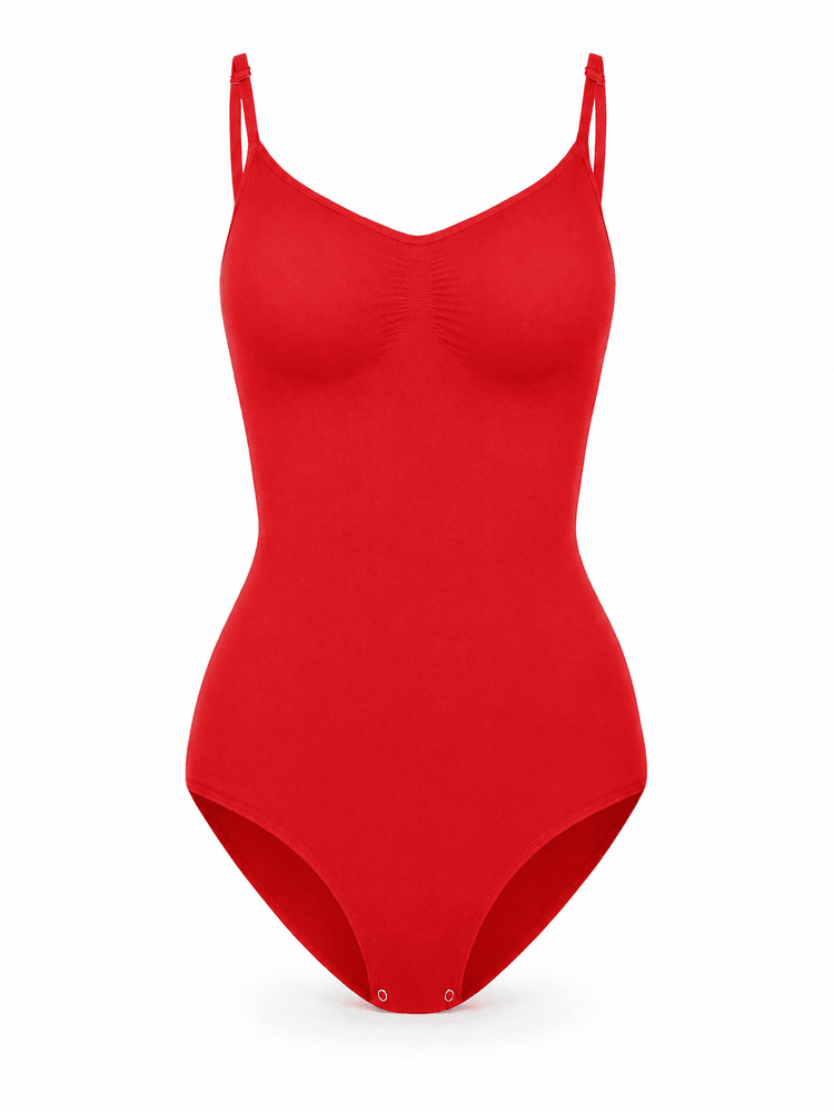 Bare Sculpt Seamless Thong Bodysuit in red, a light-support seamless thong bodysuit designed for a smooth silhouette.
