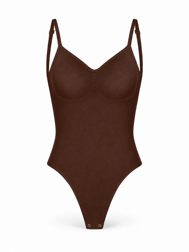 OpenSculpt Seamless Low-Back Thong Bodysuit in brown, a stylish low-back thong bodysuit for a smooth silhouette.