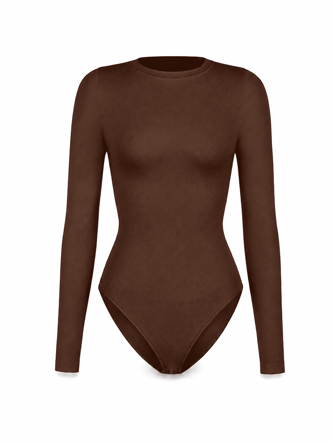 BodySculpt seamless long sleeve bodysuit in brown color with long sleeves and crew neckline.