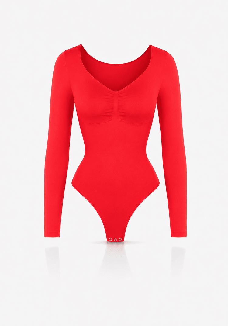 Red Second Skin Sculpt Long Sleeve Bodysuit, a sleek and stylish sculpting long sleeve bodysuit for all-day wear.