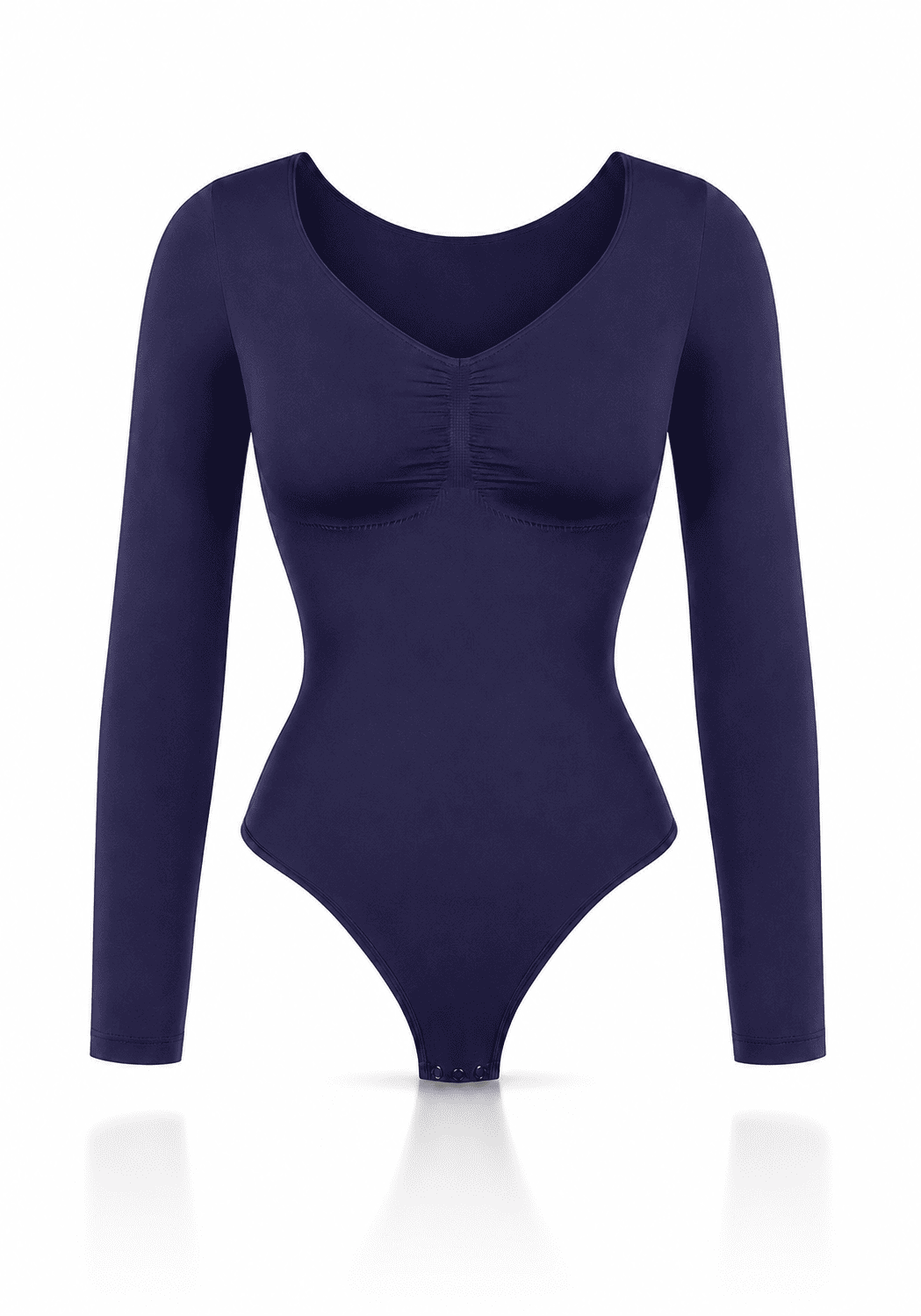 Second Skin Sculpt Long Sleeve Bodysuit in navy color, featuring a seamless design and soft knit for a sculpting long sleeve bodysuit.