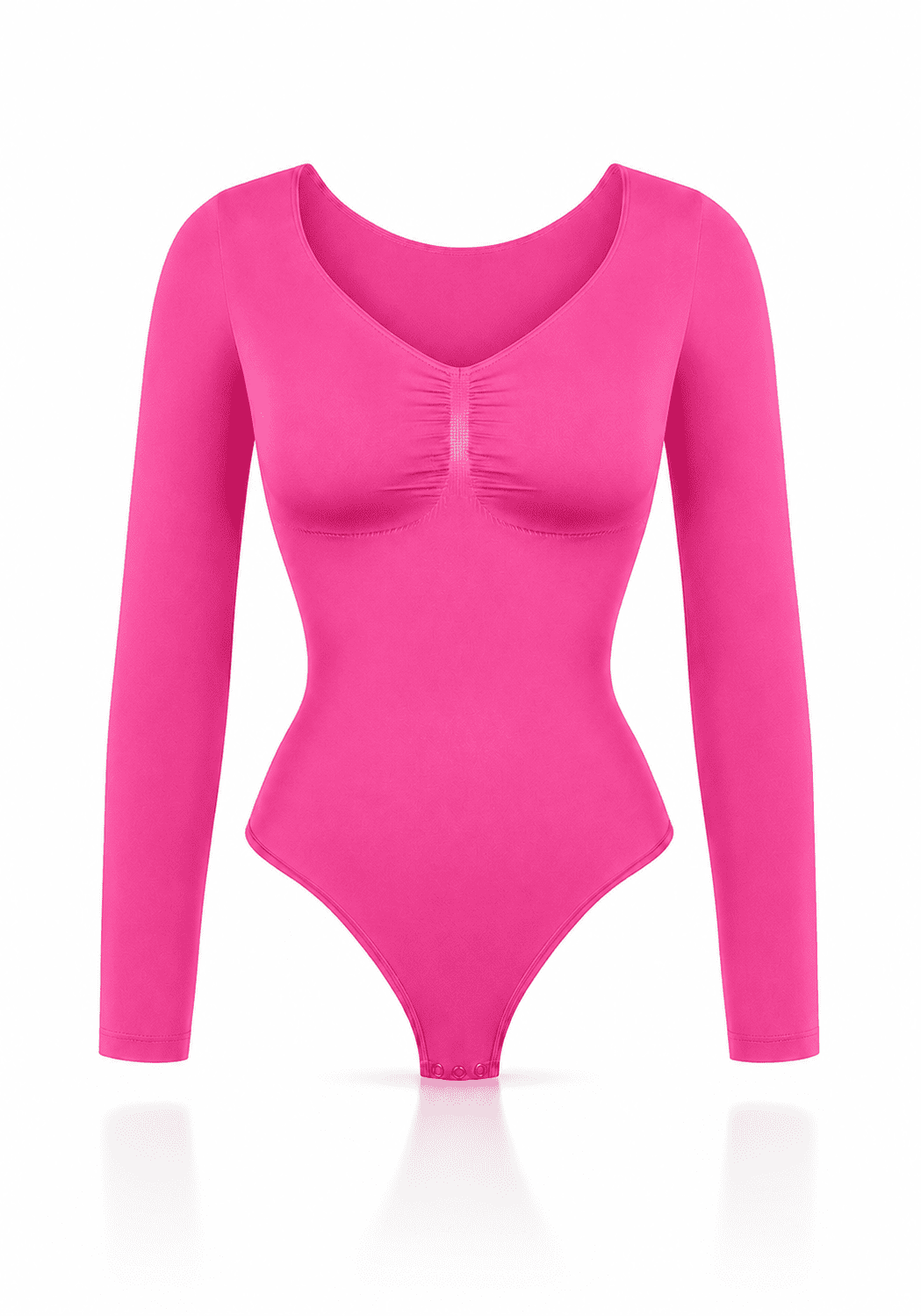 sculpting long sleeve bodysuit in bright pink color with long sleeves and a fitted design