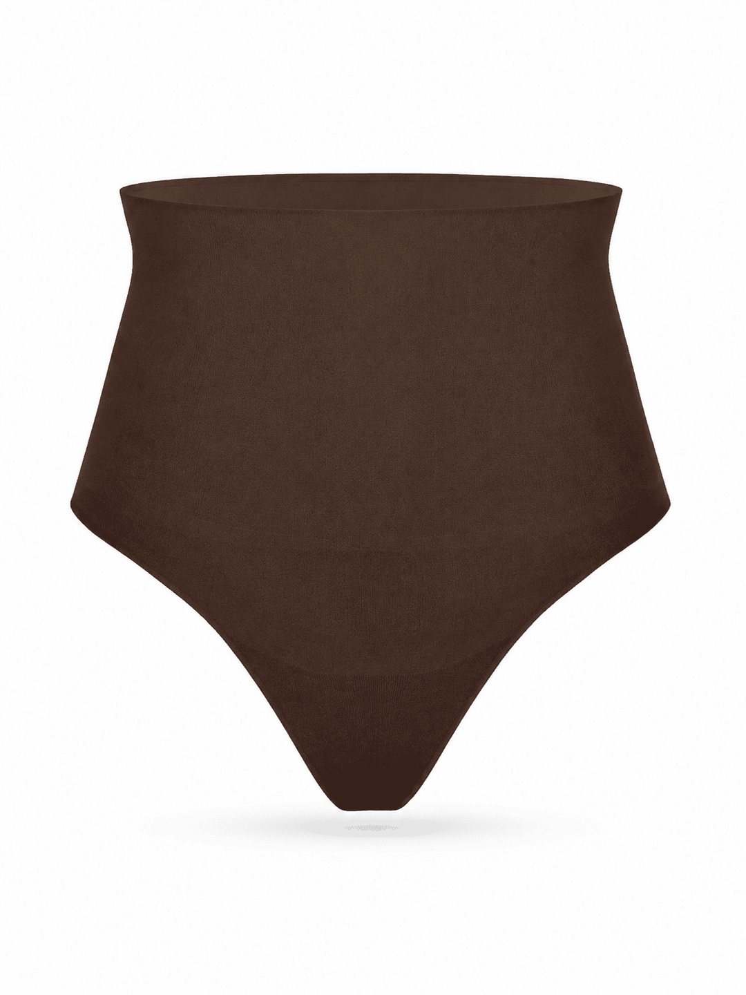 A solid dark brown high-waisted brief or shapewear bottom, shown from the front on a clean white background.