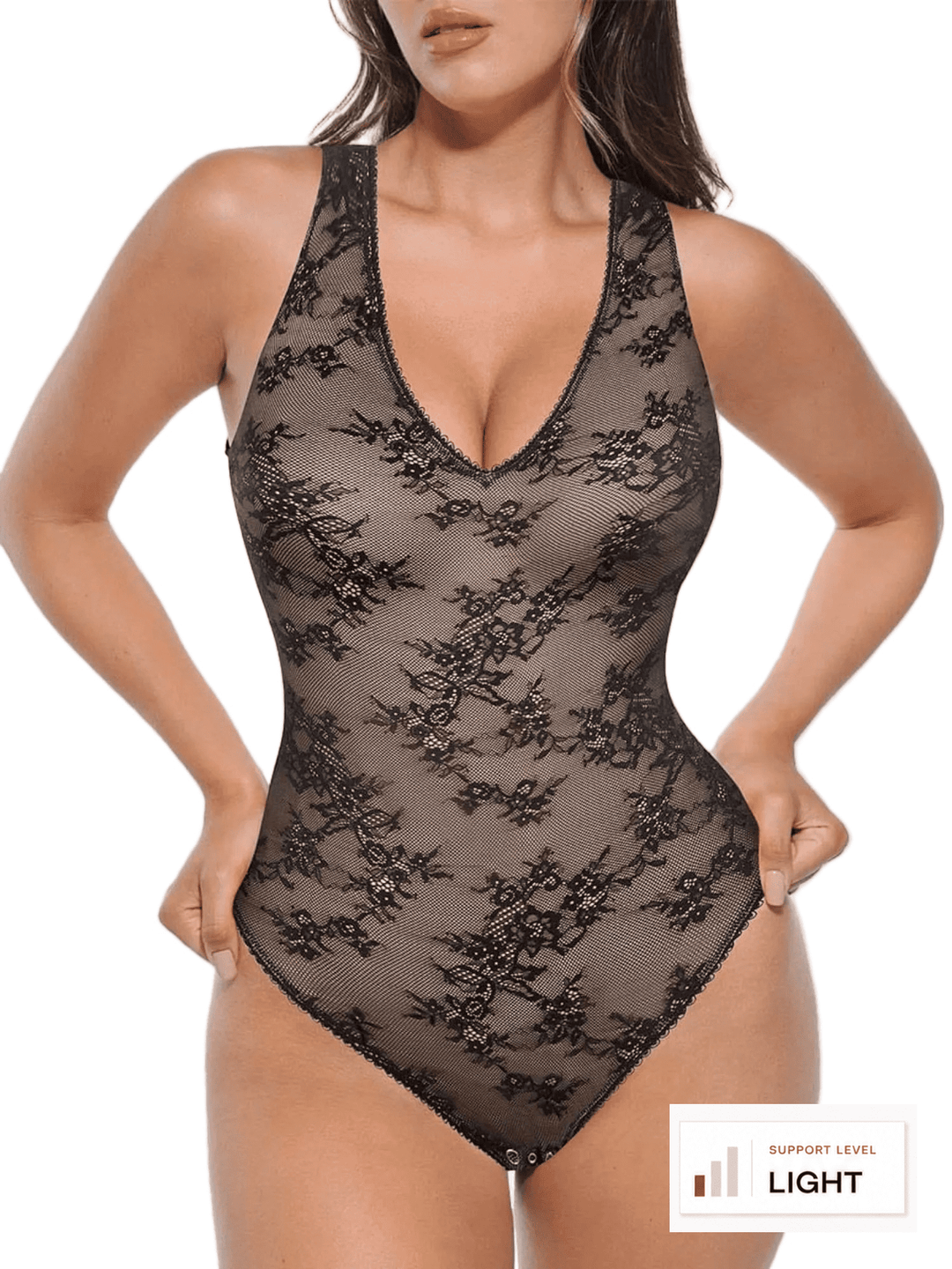 SculptLace Deep-V Shaping Thong Bodysuit
