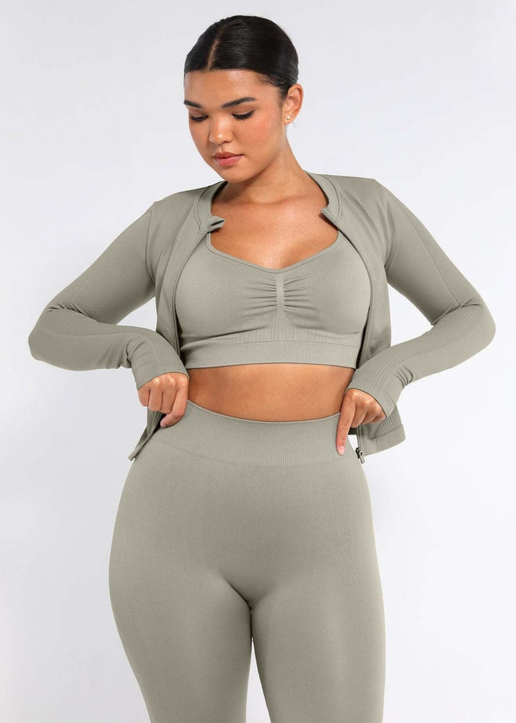 body shaping leggings with sleek fit and light control, shown with matching activewear set for a smooth silhouette