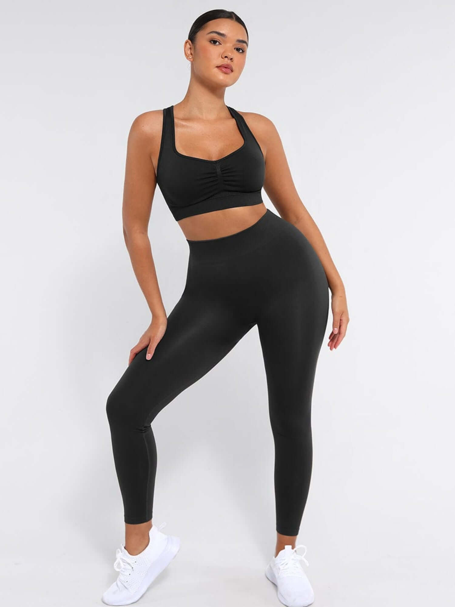 Body shaping leggings for women, black seamless high-waist fit that enhances curves and elongates legs, YD240011