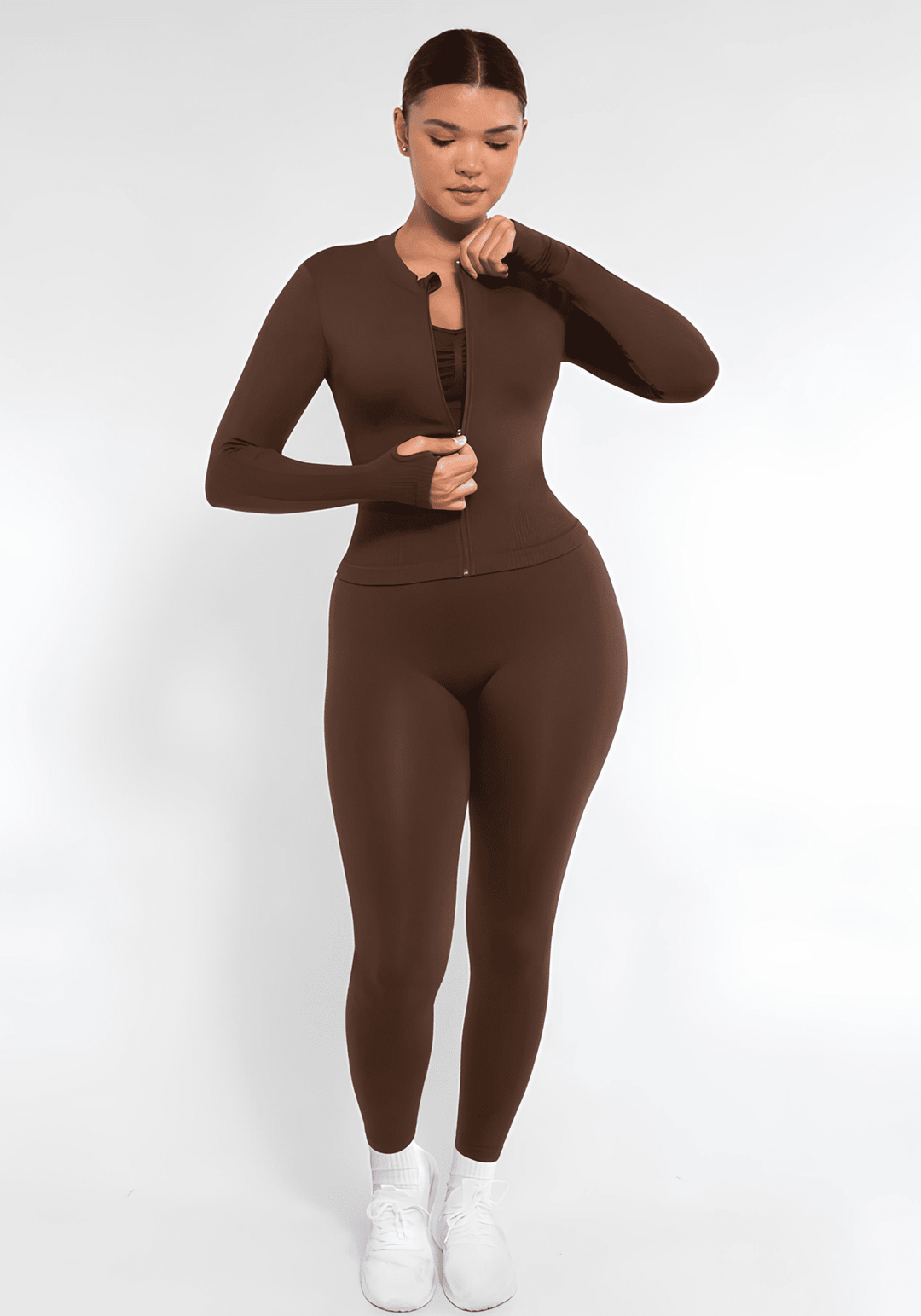 Body shaping leggings with seamless high-elastic fit, tight waistband, and curve-enhancing silhouette for a slim elongated leg shape