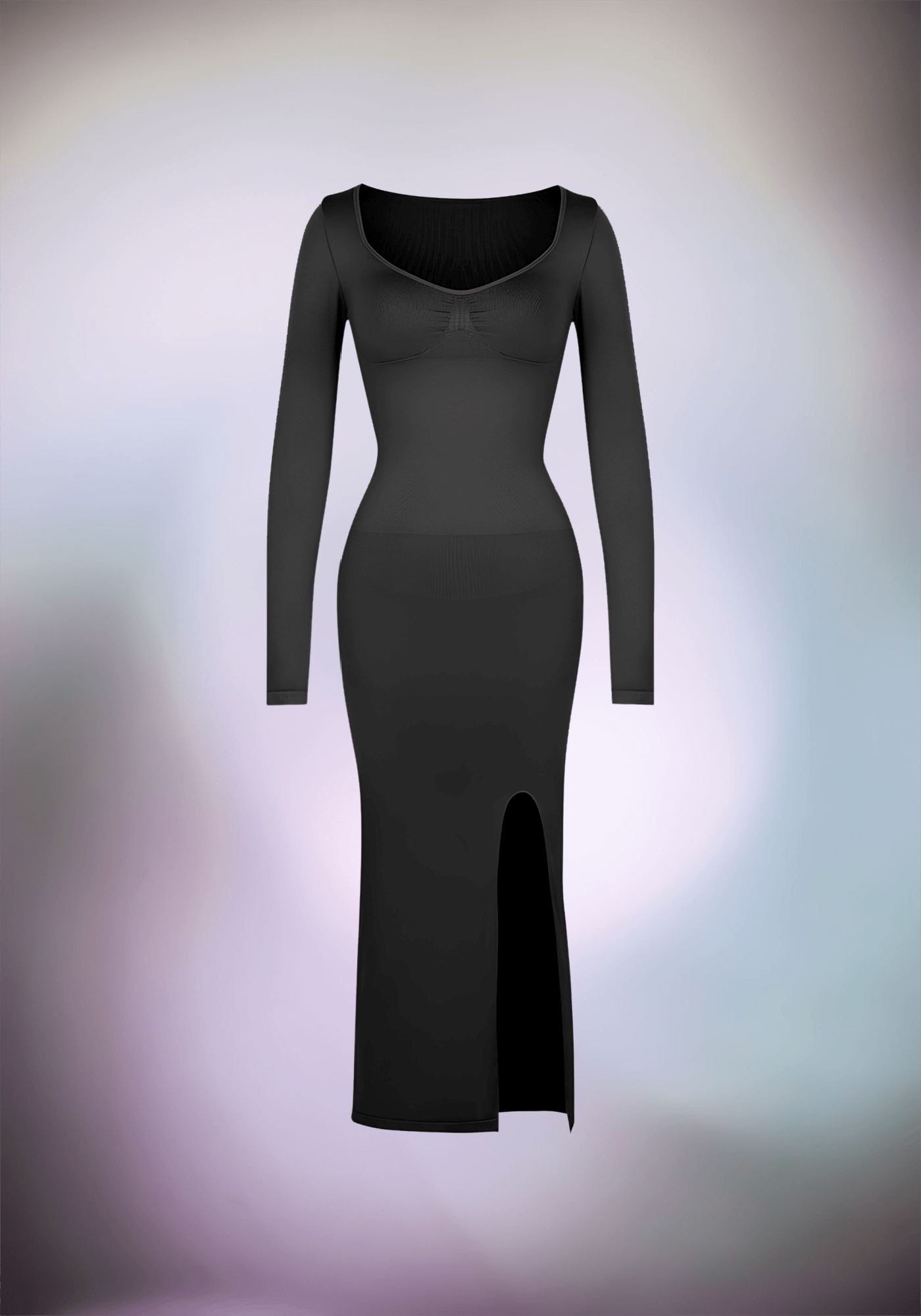 shaping dress with bust support black long-sleeve bodycon dress with high side slit for a sleek silhouette