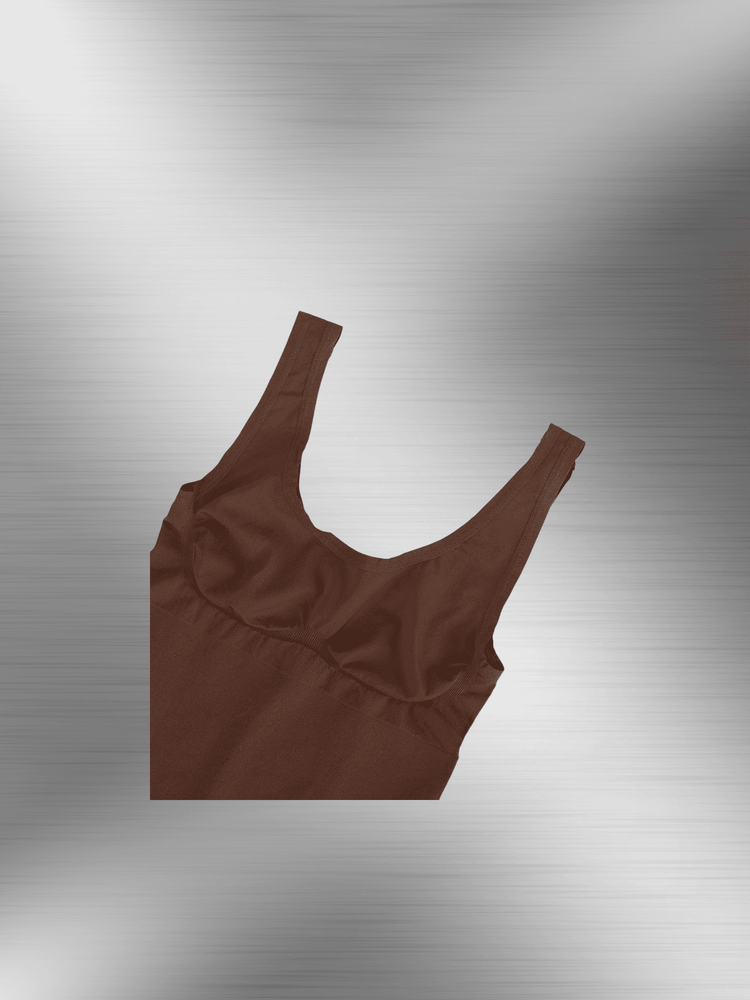 Compression sculpt brief bodysuit in brown with smooth, curve-enhancing fit and supportive shaping
