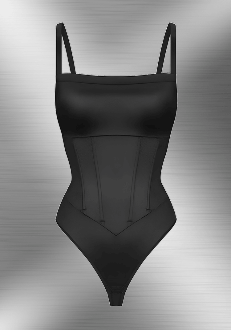 corset bodysuit pleated skirt black fitted one-piece with spaghetti straps