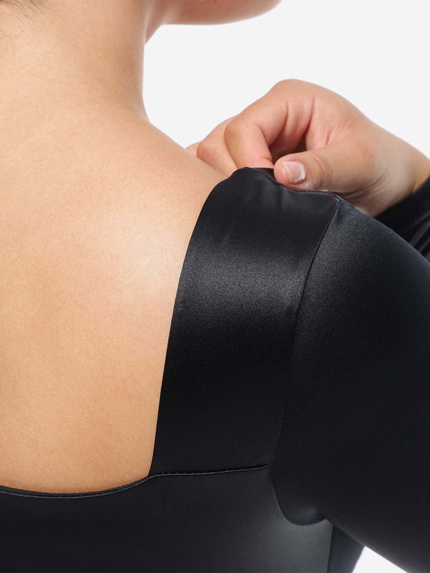 Black corset bodysuit with vintage square neckline and sculpting fit for waist and tummy control