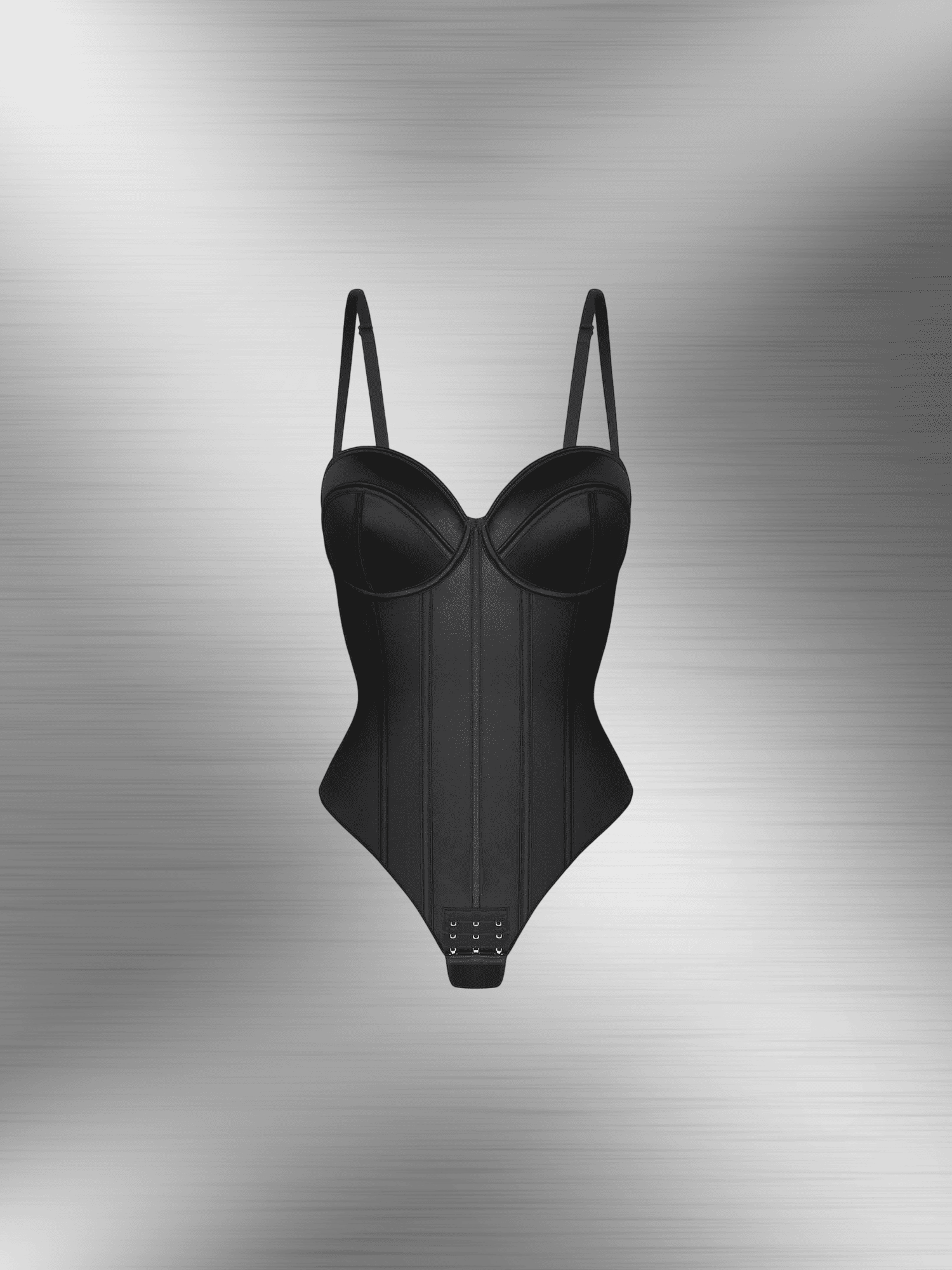 strapless cupped bodysuit with built-in cups and detachable straps for smooth tummy shaping