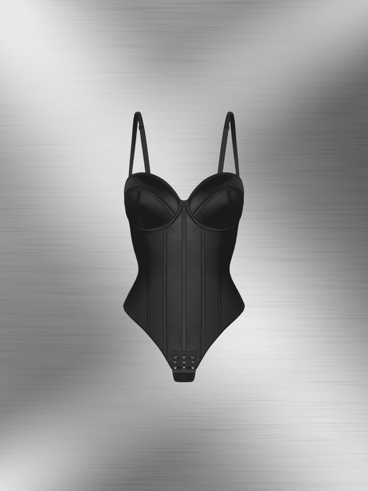 strapless cupped bodysuit with built-in cups and detachable straps for smooth tummy shaping
