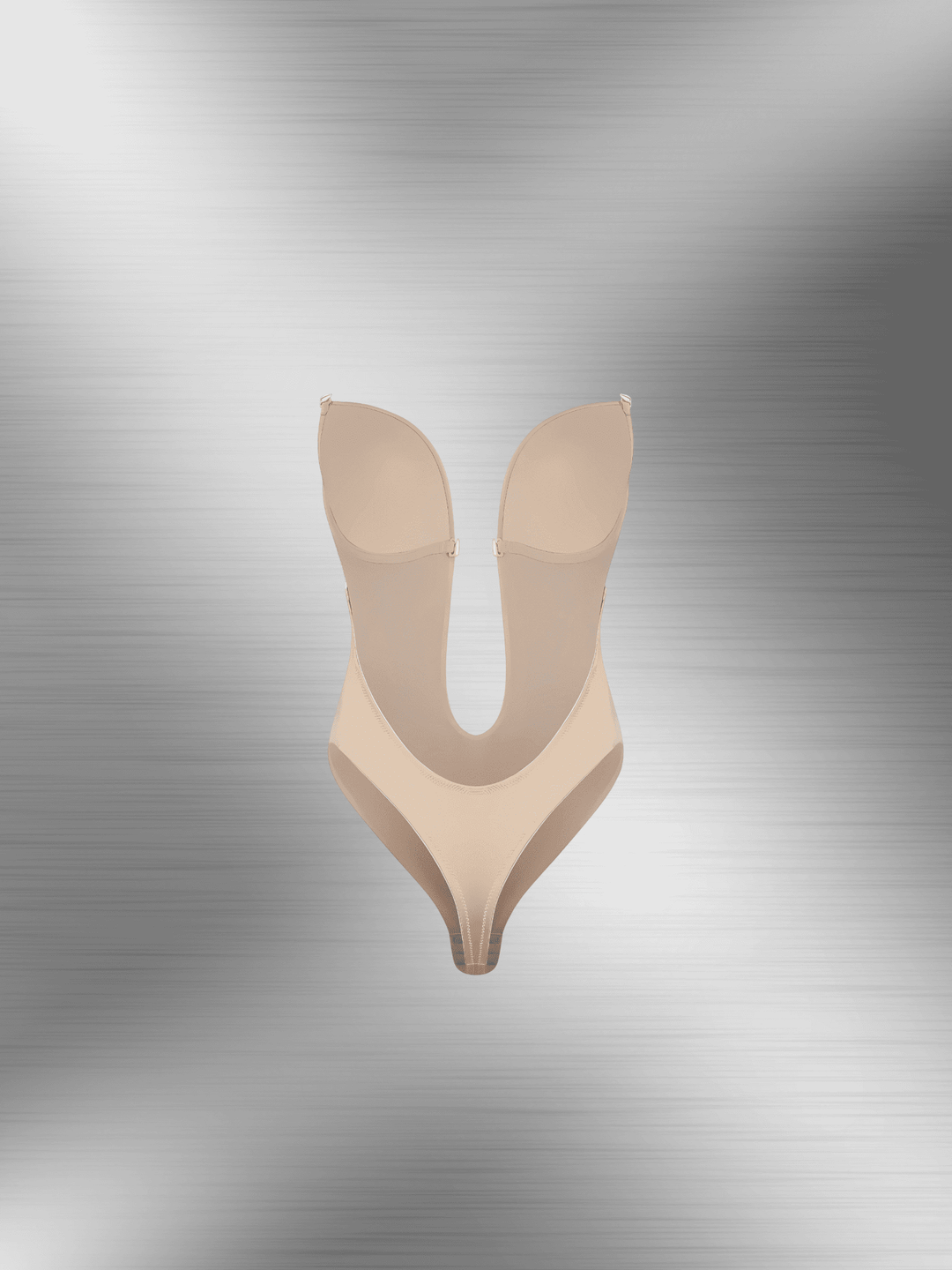 deep plunge backless bodysuit with U-neckline and thong silhouette for a smooth seamless fit