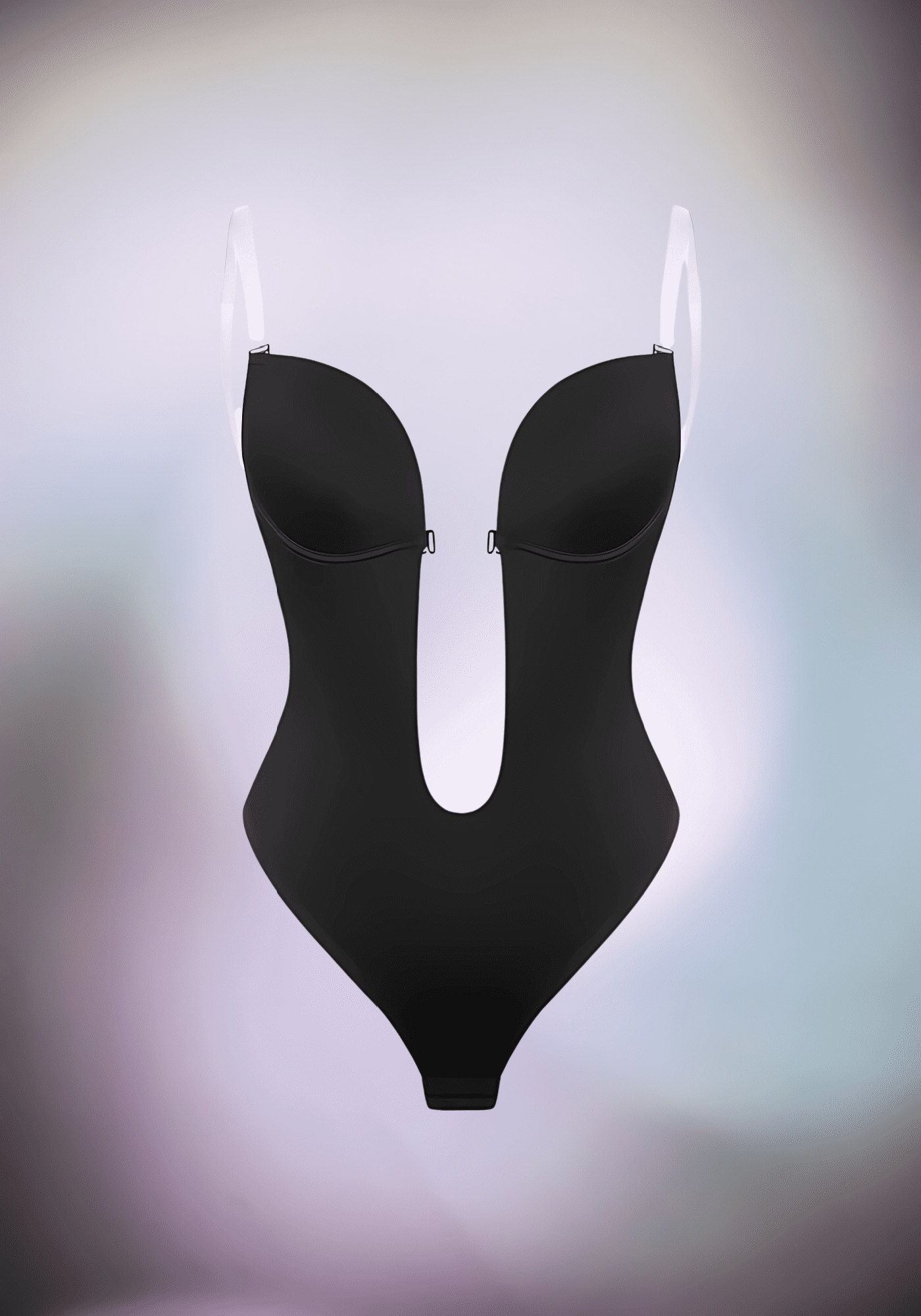Deep plunge backless bodysuit with U-wire design and seamless thong silhouette for a smooth under-clothing fit
