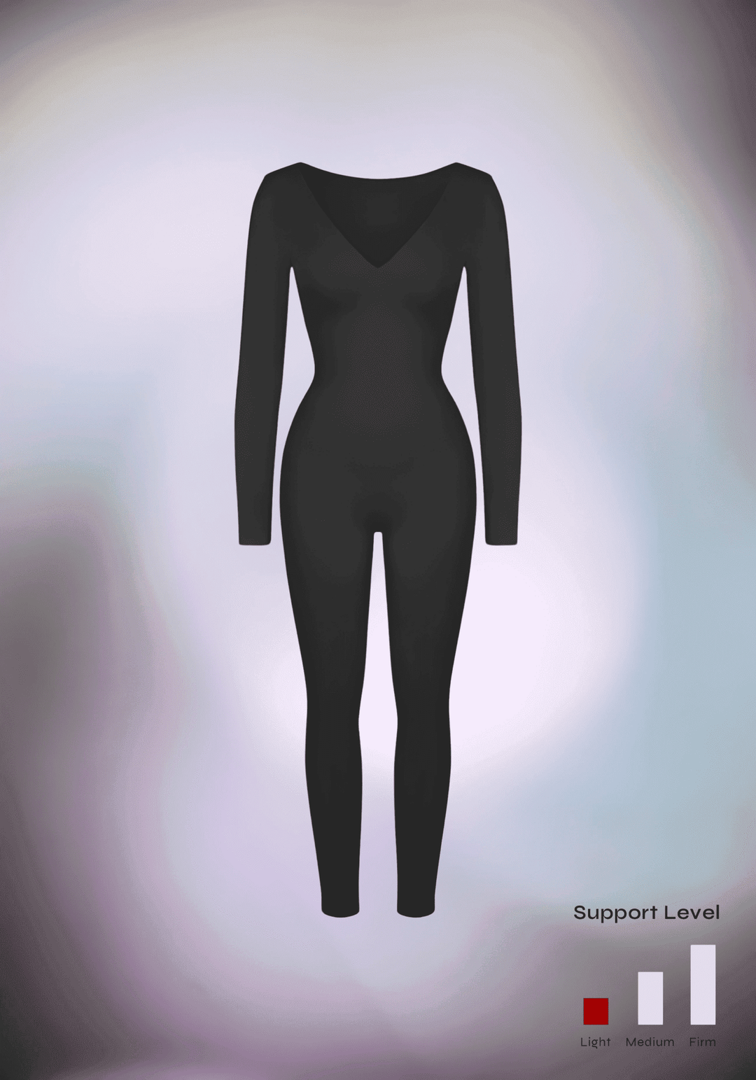 deep v tummy control catsuit, black deep V-neck shapewear with long sleeves and full-body shaping