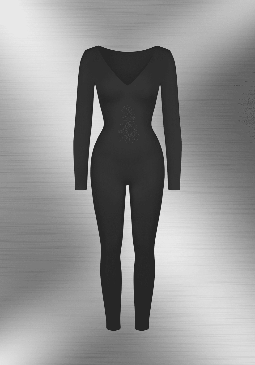 deep v tummy control catsuit with long sleeves and deep V-neck shapewear for a smooth, sculpted silhouette