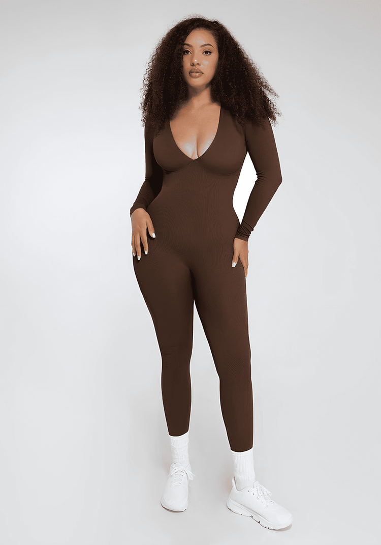 deep v tummy control catsuit deep V-neck shapewear for smooth sculpted support and bra-free comfort