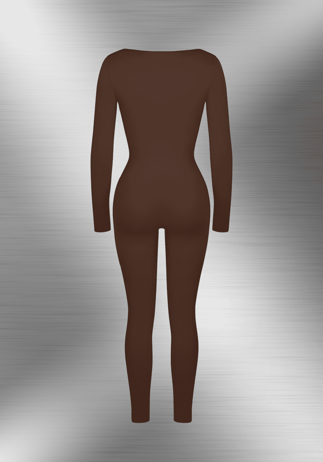 deep v tummy control catsuit brown long sleeve shapewear bodysuit with sculpting fit