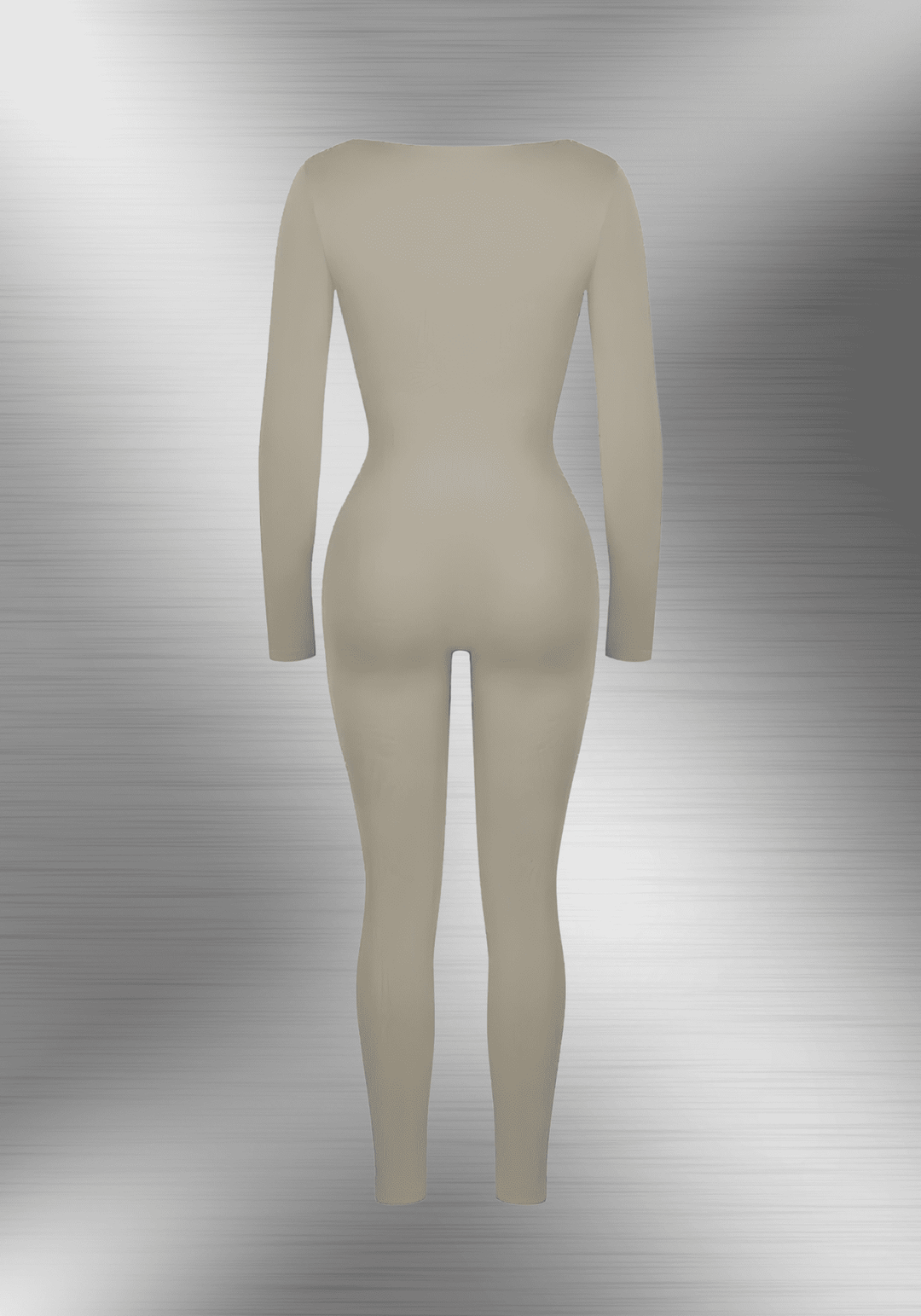 deep v tummy control catsuit beige long sleeve shapewear bodysuit for smooth sculpted silhouette