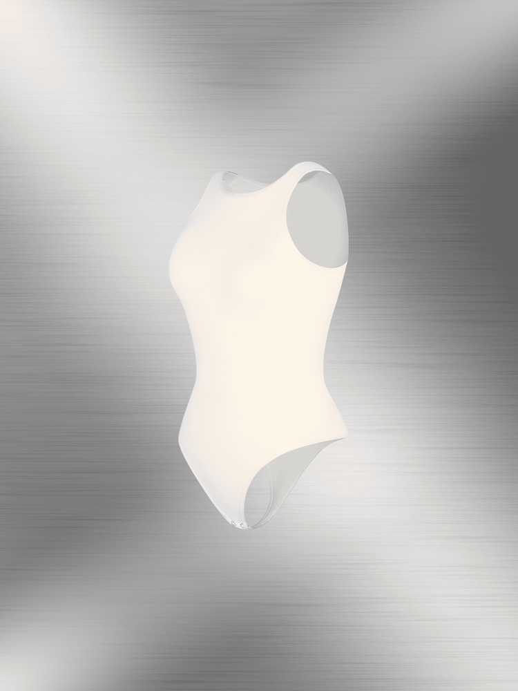 Light compression shapewear bodysuit with round neck and thong cut, sculpting waist and tummy for a smooth silhouette.