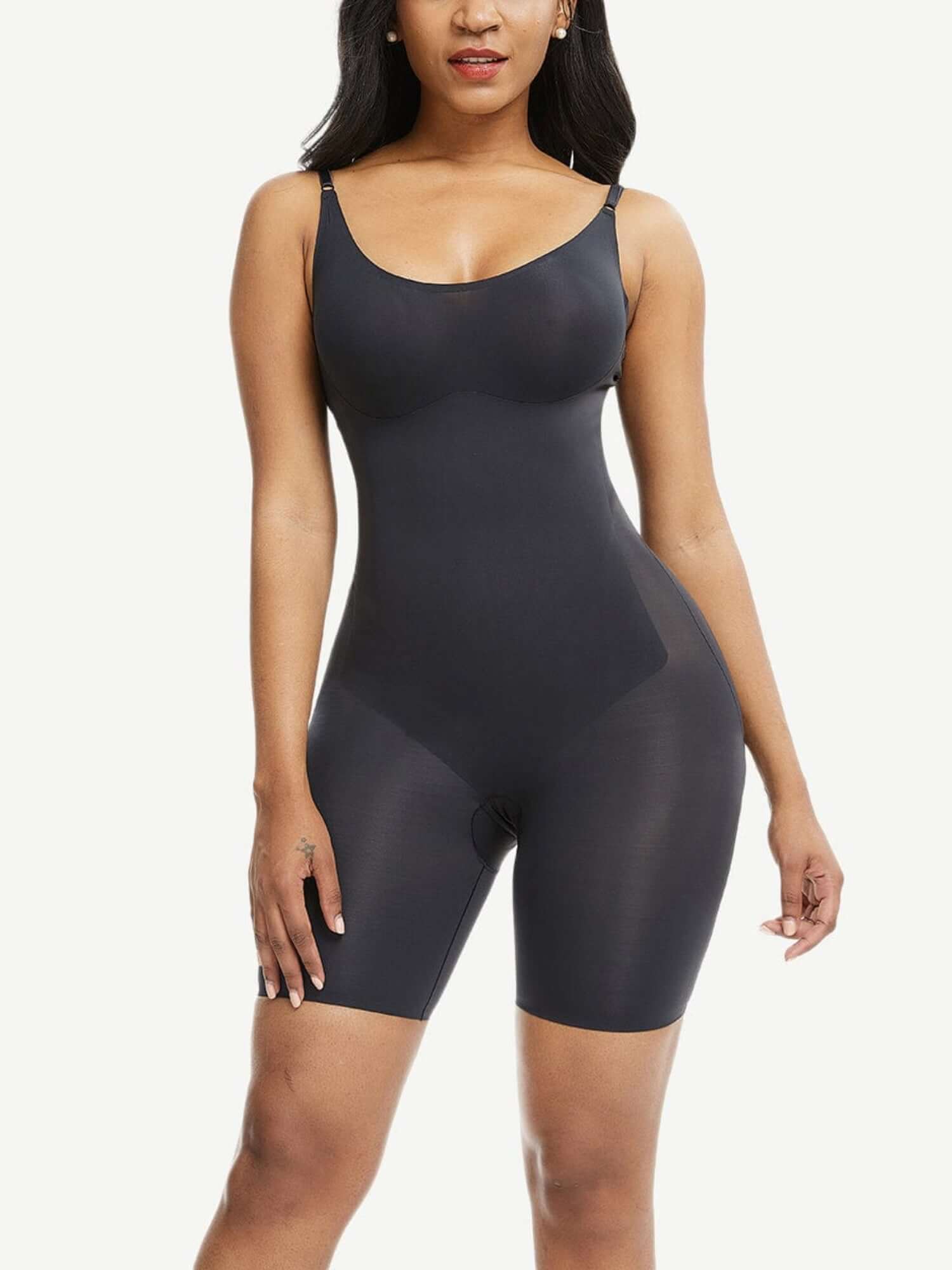 firm body shaper full-body compression bodysuit with diamond neckline and supportive slimming fit for everyday wear