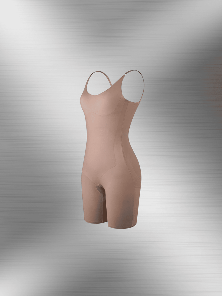 firm body shaper full-body compression bodysuit with diamond neckline and supportive seamless fit