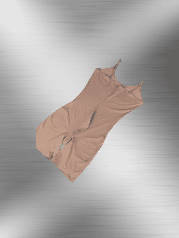 firm body shaper full-body compression bodysuit with diamond neckline in nude for smooth everyday support