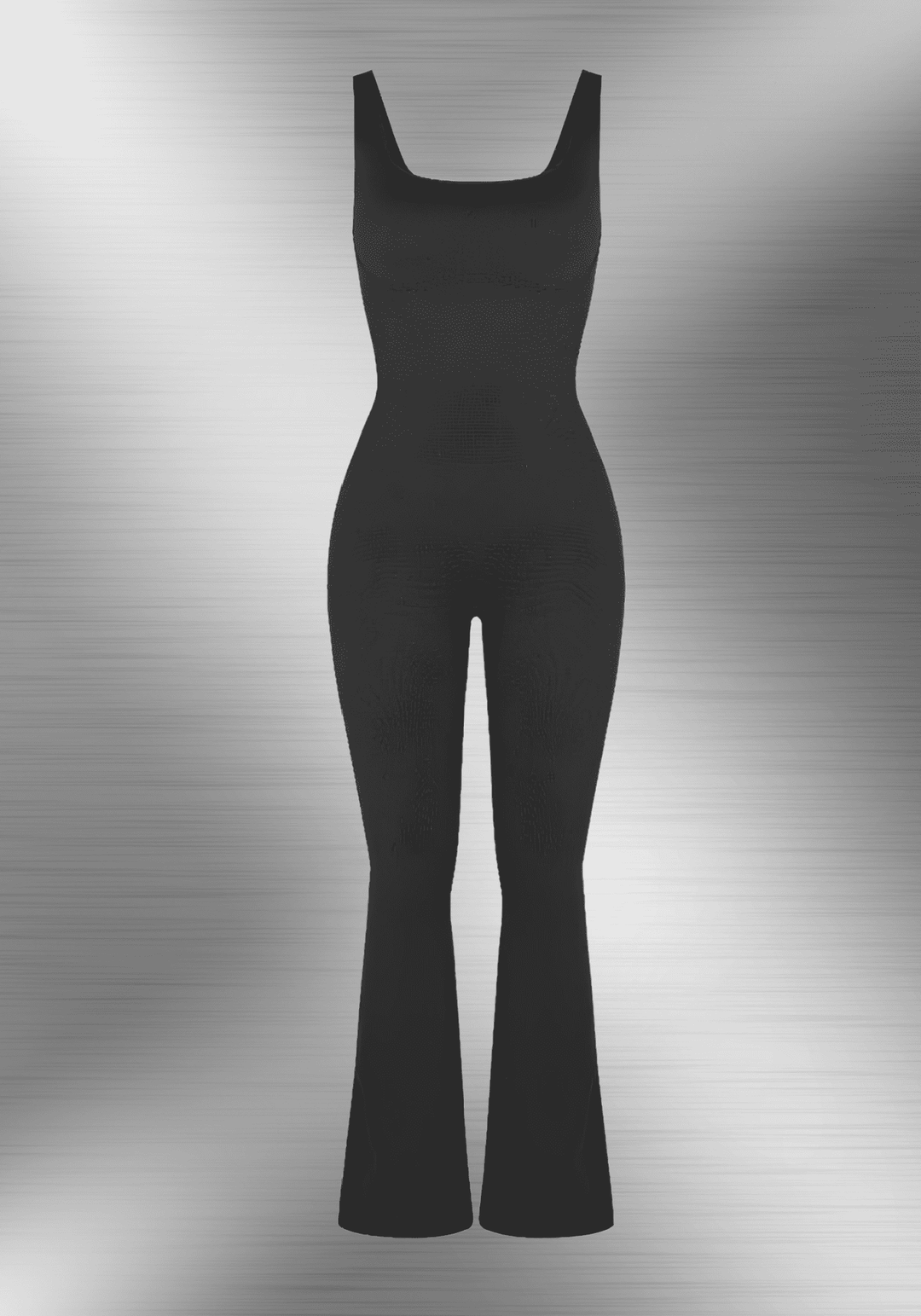flared open back jumpsuit black square-neck flared-leg bodysuit with slim fit