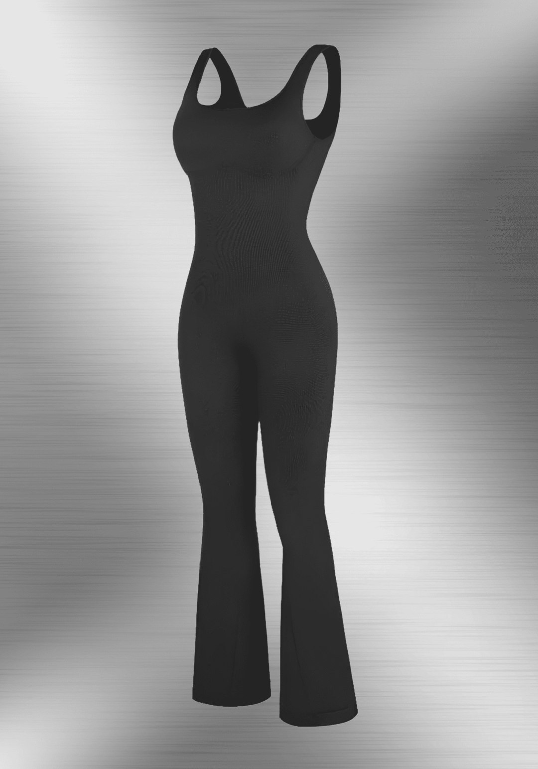 flared open back jumpsuit with square neck, sleeveless body-skimming fit and flared legs