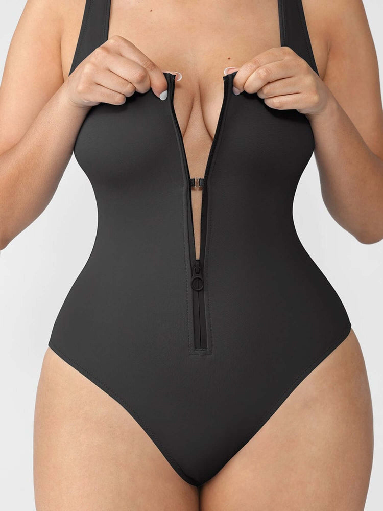 Front-zipper shaper bodysuit with built-in tummy-control for a smooth, flattering silhouette and everyday comfort