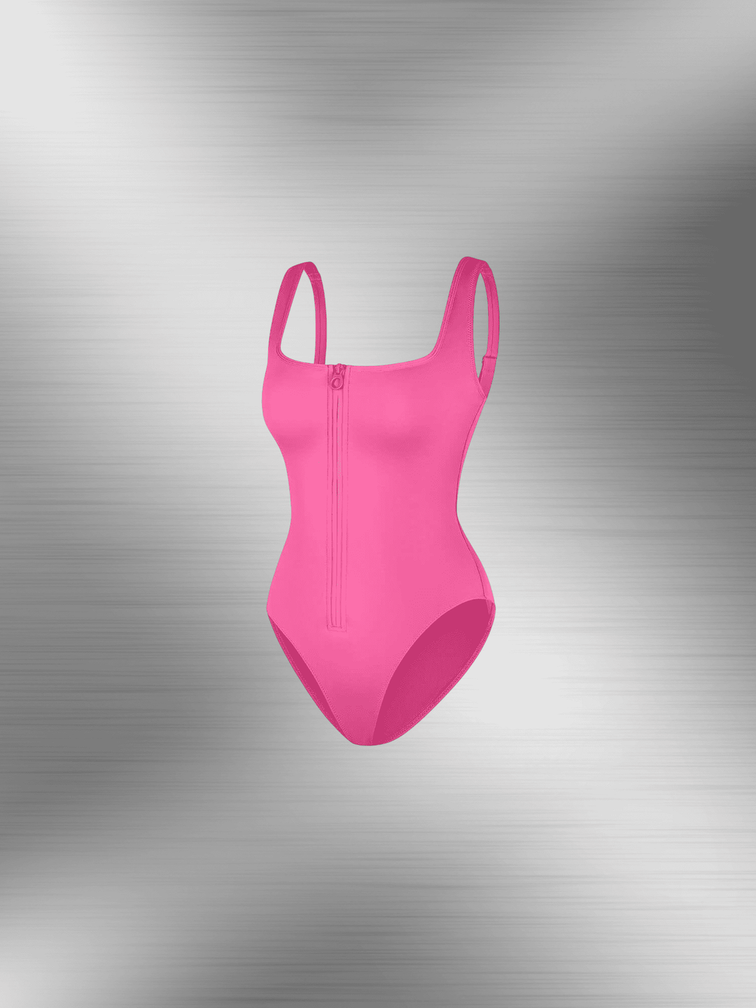 front-zipper shaper bodysuit with built-in tummy-control in pink, sleek one-piece shaping swimwear for a smooth silhouette