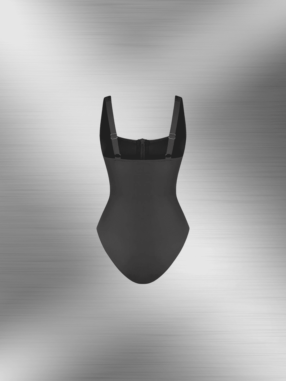 tummy control one-piece swimsuit front-zipper shaper bodysuit with adjustable straps and square neckline
