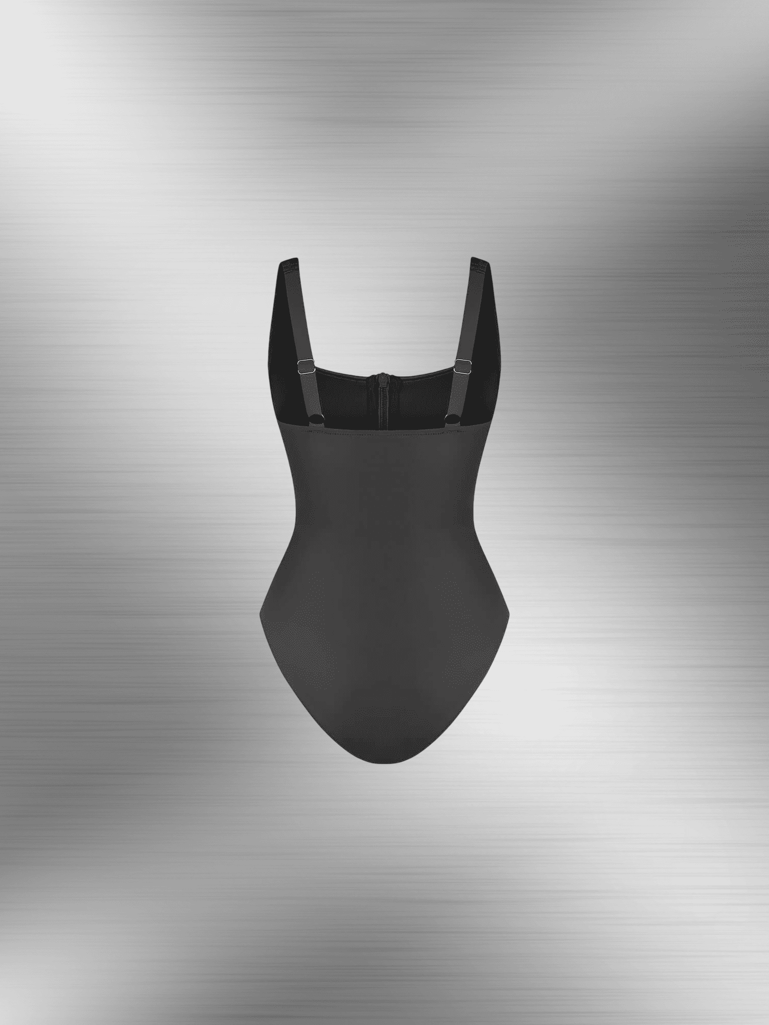 tummy control one-piece swimsuit front-zipper shaper bodysuit with adjustable straps and square neckline
