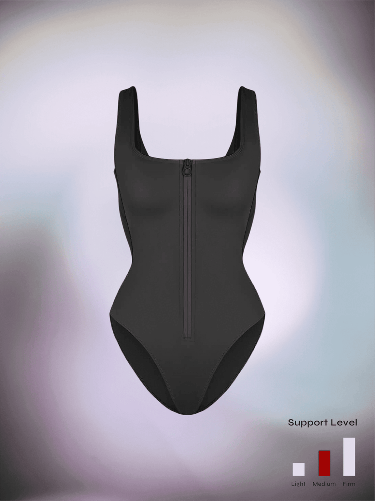 front-zipper shaper bodysuit with built-in tummy-control for smooth shaping and everyday comfort