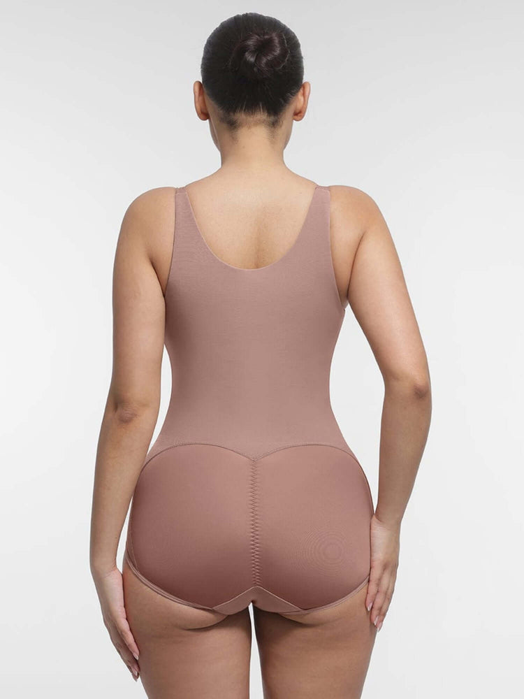 full body compression shapewear with back view, triple-layer tummy control and curve-enhancing comfort
