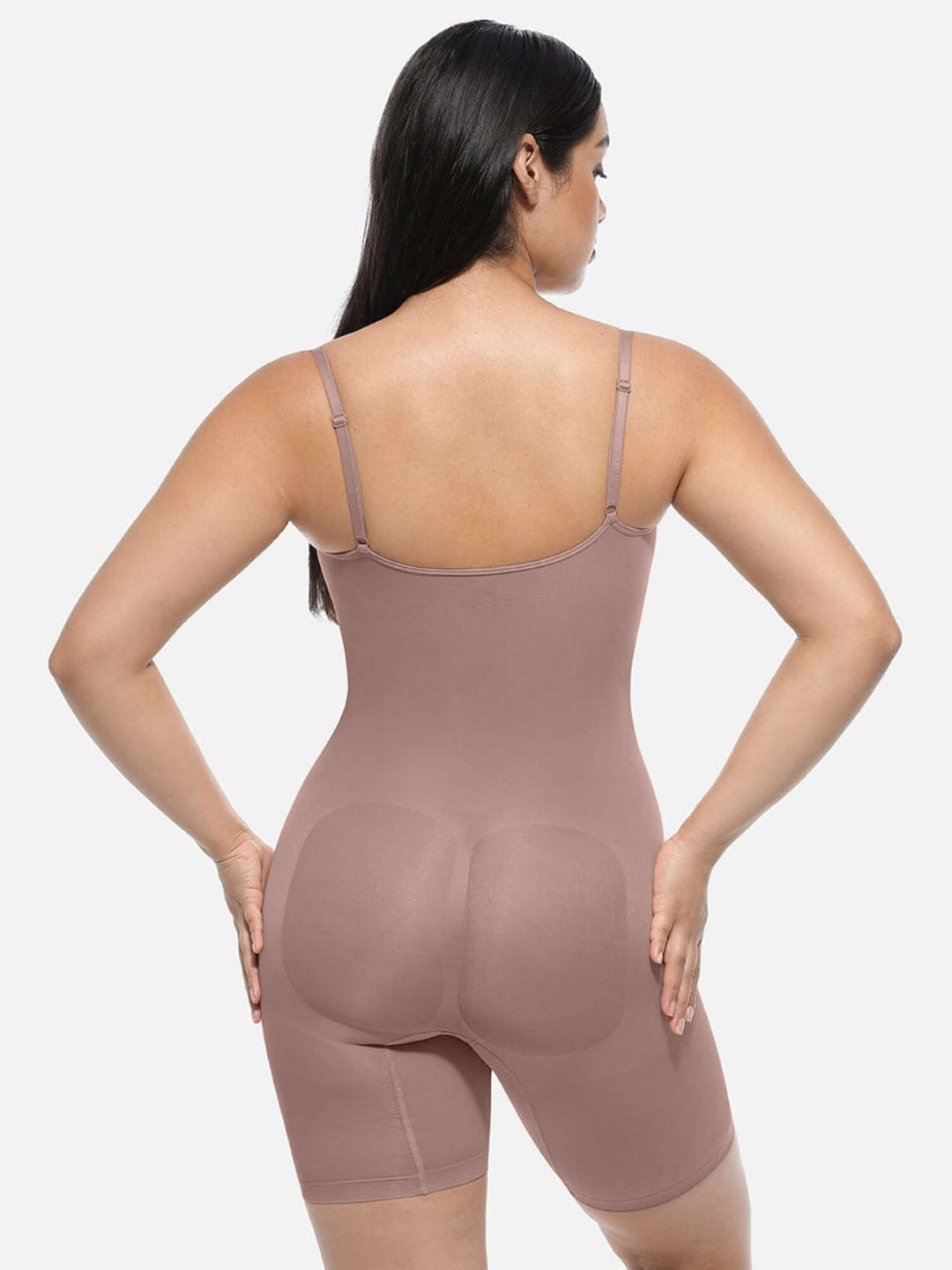 full body shaper bodysuit with mid-thigh control and butt-enhancing pockets for a smoother, sculpted silhouette