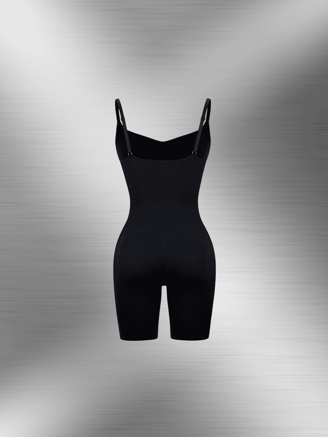 Full body shaper bodysuit with light compression, waist and tummy control, mid-thigh length, and butt-lifting pockets