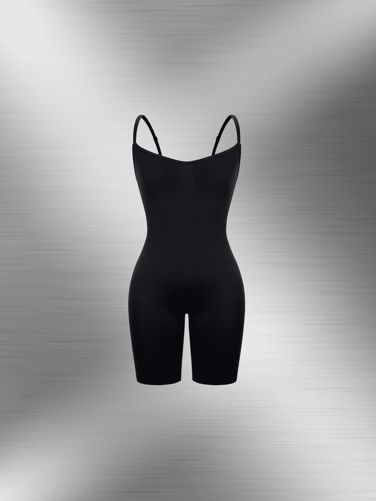 full body shaper bodysuit black mid-thigh compression shapewear with waist and tummy control