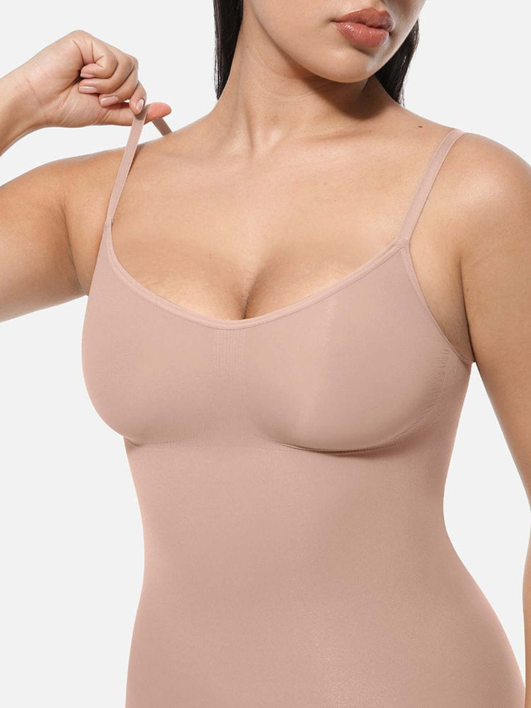 Full body shaper bodysuit with light compression, targeted waist and tummy control, and butt-enhancing pockets