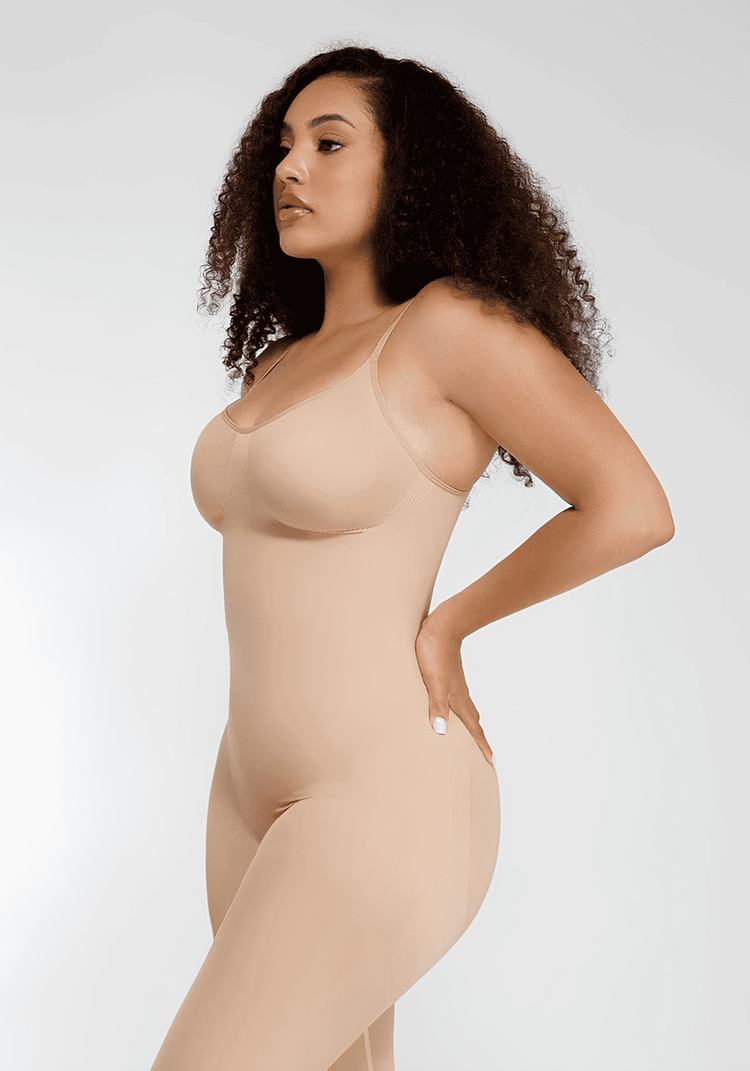 Full-length body shaper catsuit for seamless 360-degree control, bust support, and lifted rear