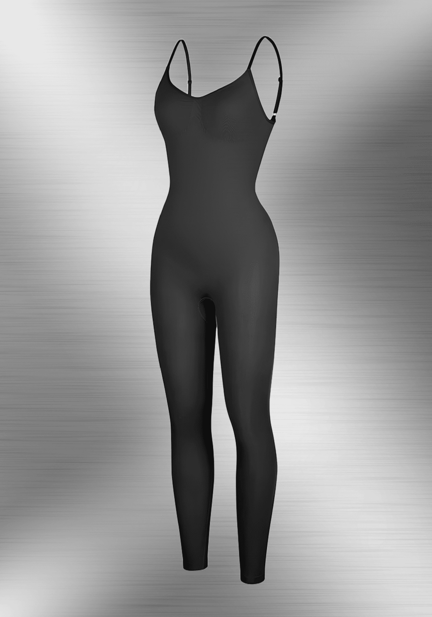 full-length body shaper catsuit, seamless black shapewear jumpsuit with adjustable straps and 360-degree body control