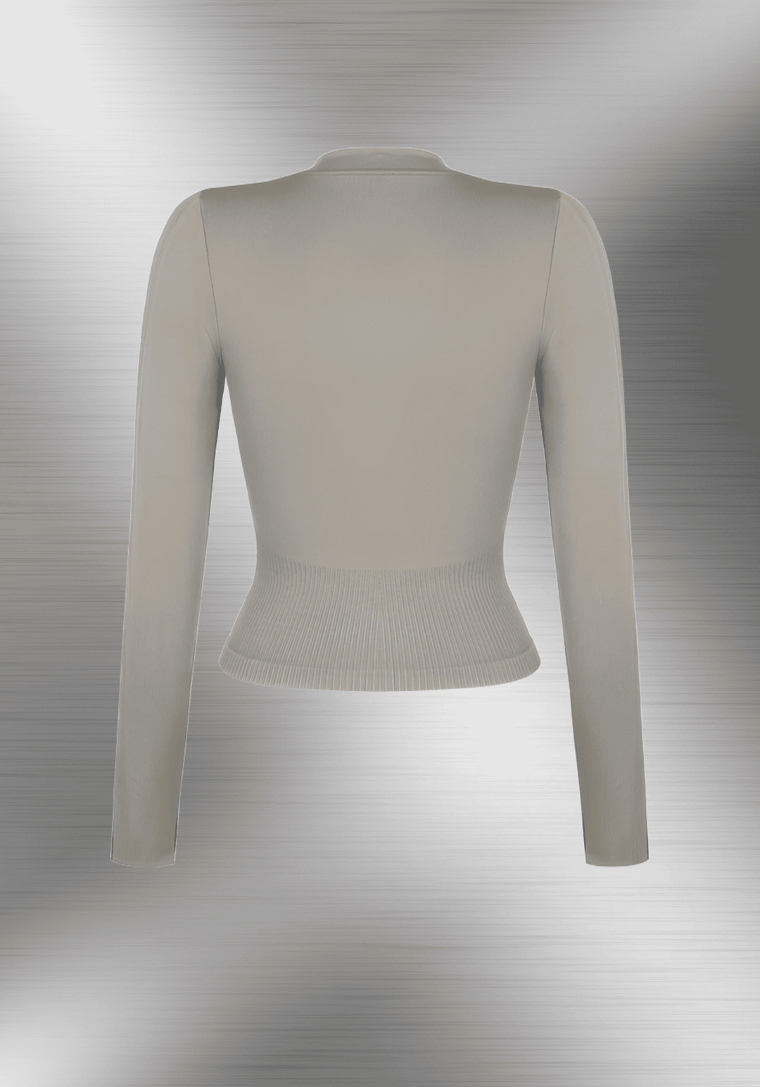 full zip running top with thumb hole technology, long sleeve seamless fit, light compression waist, back view