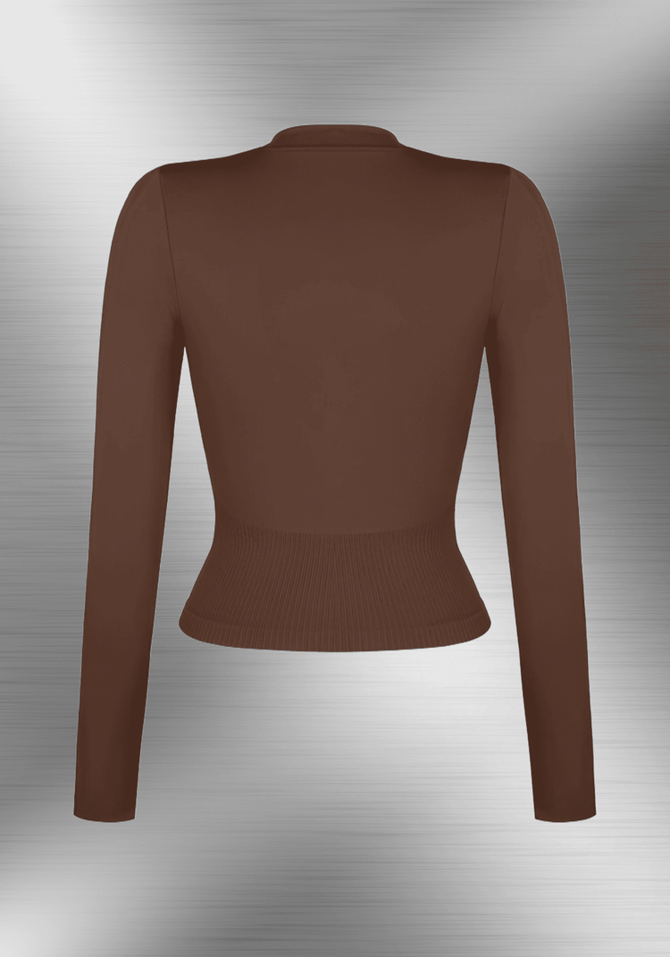 full zip running top with thumb hole technology, long sleeve back view, fitted performance design for running