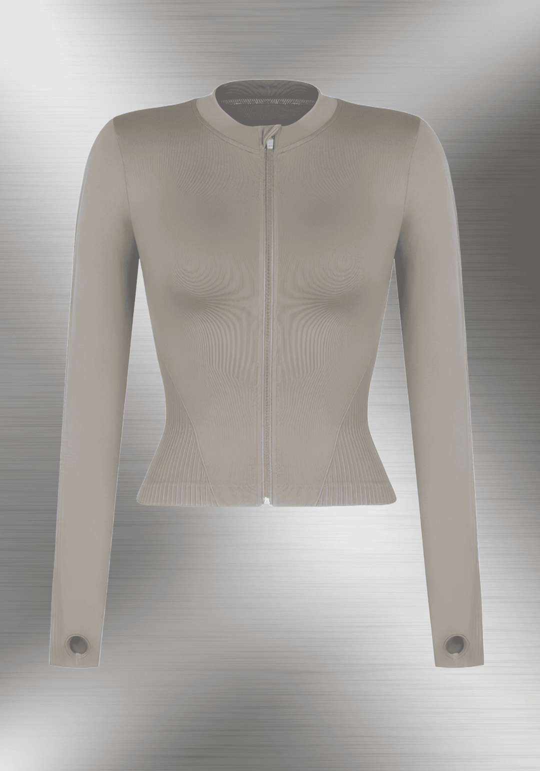full zip running top with thumb holes and seamless slim-fit design for comfortable running and flattering everyday wear