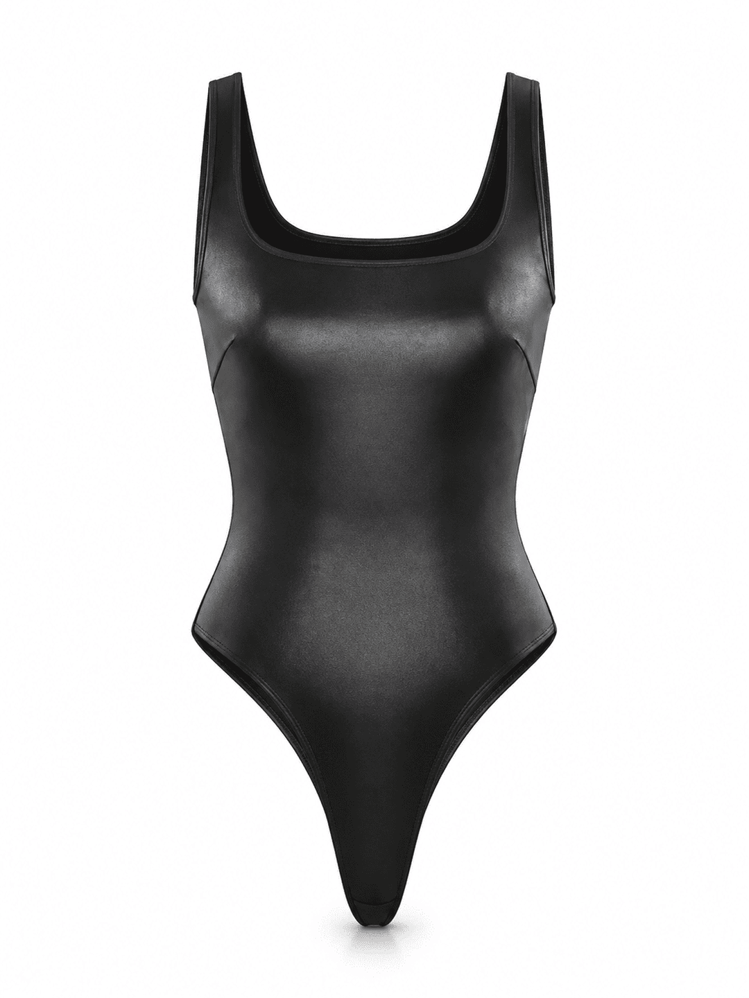 GoldGloss Sculpt Faux Leather Square-Neck Thong Bodysuit
