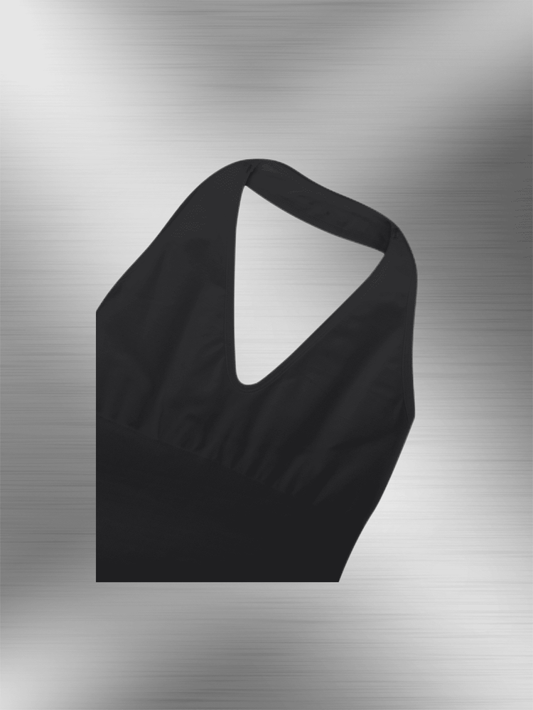 hanging neck shapewear bodysuit with deep V spaghetti strap design, tummy control, black