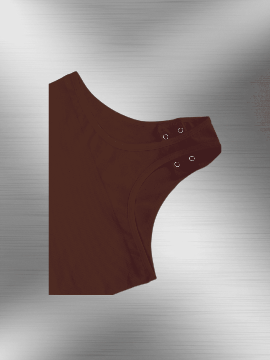 hanging neck shapewear bodysuit in brown with deep V and tummy control, seamless fit for curves